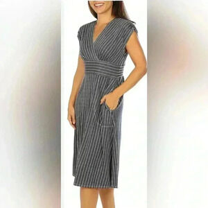 Max Studio Gray Striped Midi Dress